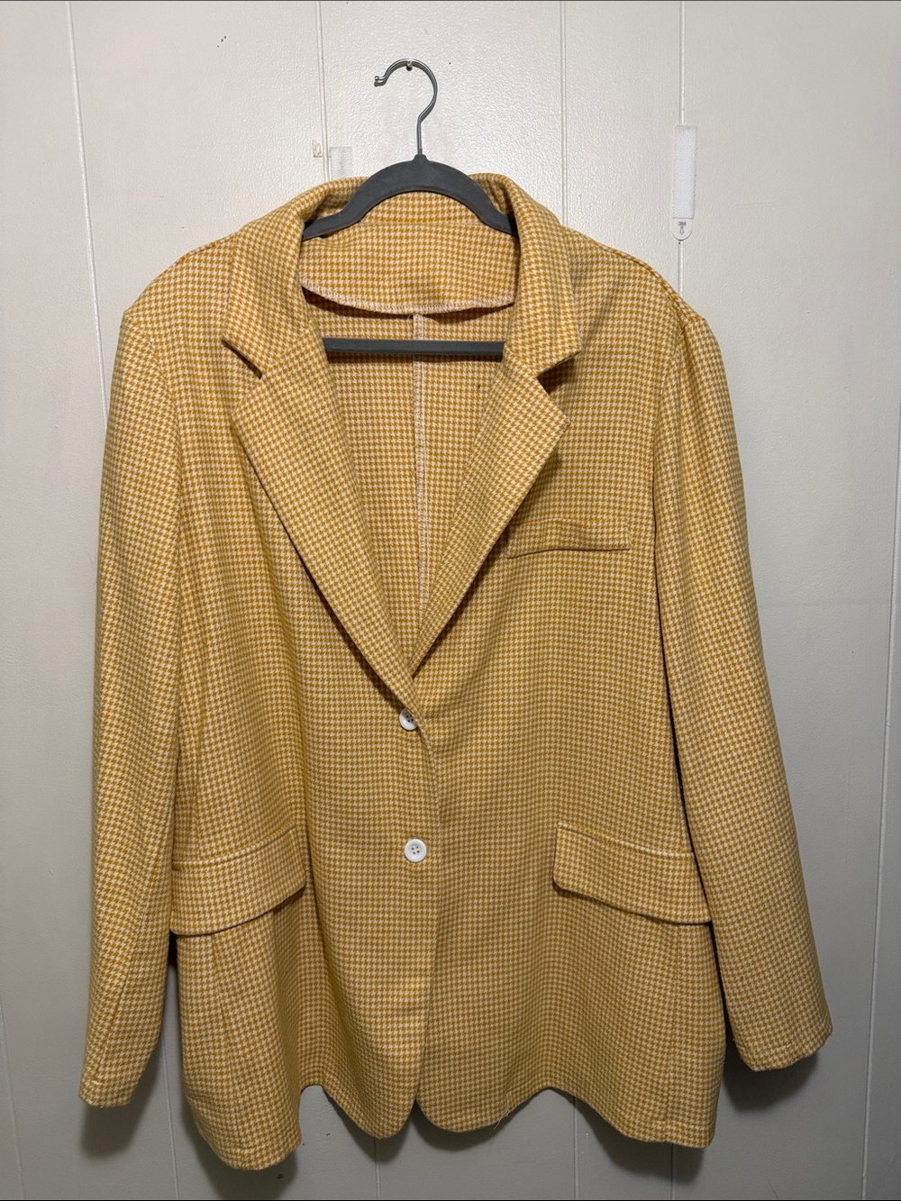 SHEIN Yellow Houndstooth Blazer Jacket